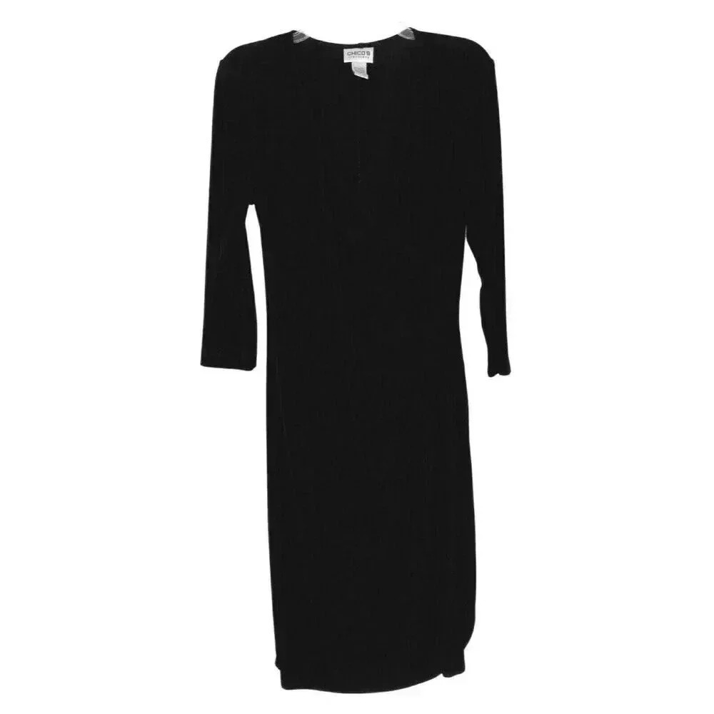 Chico's Travelers faux wrap dress size 1 black 3/4 sleeve career slinky